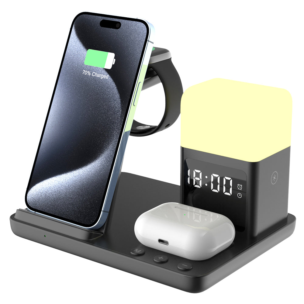 Z18 6-in-1 Wireless Charger Phone Watch Earphone Charging Stand Night Light Alarm Clock Z18 6-in-1 Wireless Charger Phone Watch Earphone Charging Stand Night Light Alarm Clock